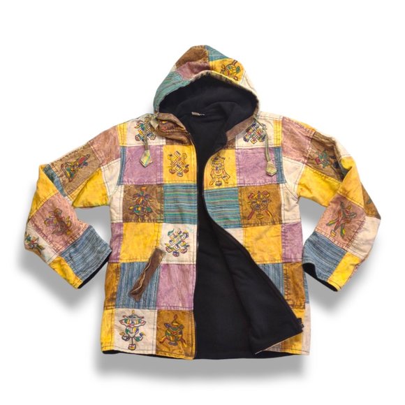 Vintage Jackets & Blazers - Unbranded 100% cotton vintage made in Nepal checkered colorful hippie jacket
